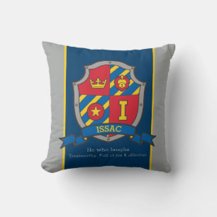 Nom Issac signifiant bouclier bleu coussin