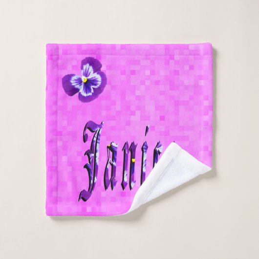Nom Janice Avec Pansies Violettes, (Gant de toilette)