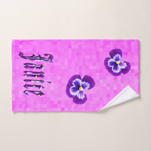 Nom Janice Avec Pansies Violettes, (Serviette à main)