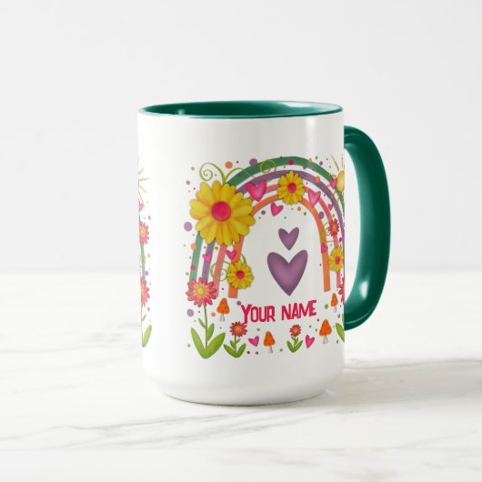 Nom Joyeux Rainbow Cute Inspirivity Coffee Mug (Devant droit)