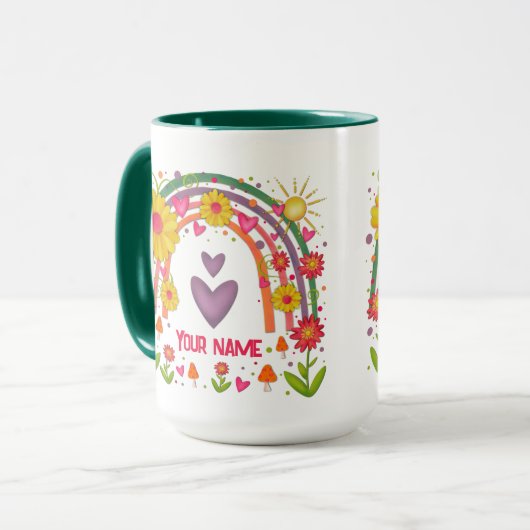 Nom Joyeux Rainbow Cute Inspirivity Coffee Mug (Devant gauche)