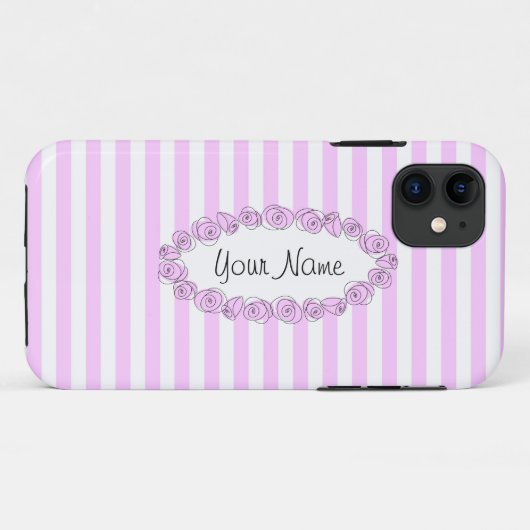 Nom Lilac rose coque iphone rayé horizontal (Dos (Horizontal))