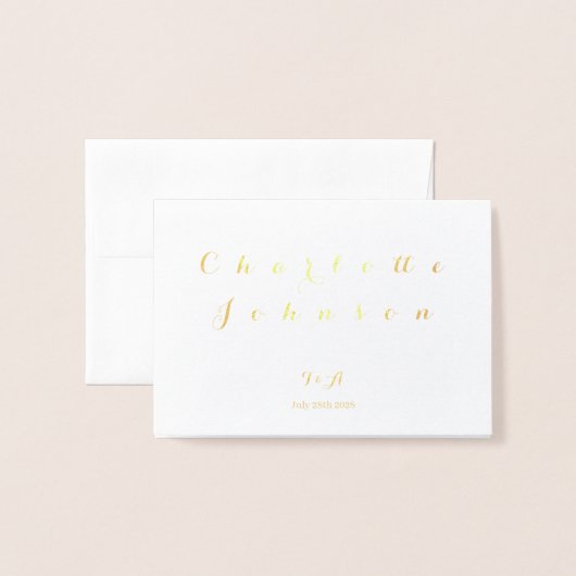 Nom mariage Minimal Placer Menu Choix Véritable Or (Devant avec enveloppe)