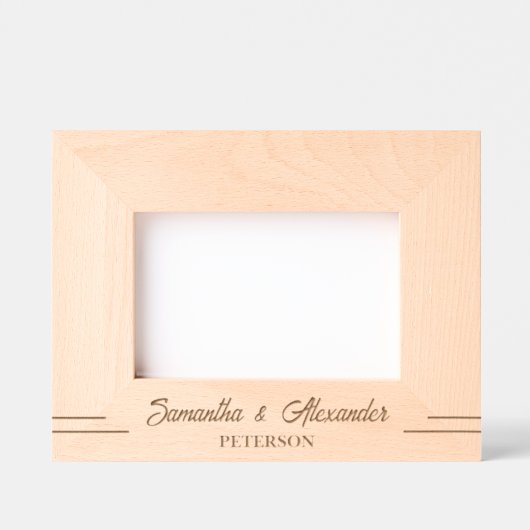 Nom Mariage simple Cadre en bois gravé (Recto)