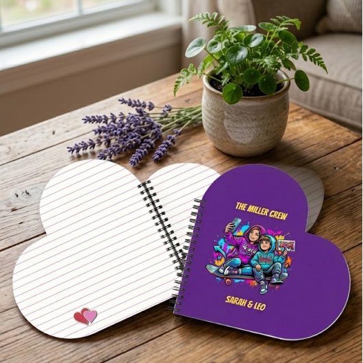 Nom Mère Fils Patineur Cœur Violet Cahier
