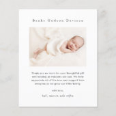 Nom moderne 2 Photo Carte de remerciements bébé (Dos)