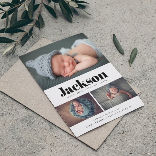 Nom moderne 3 Photo Collage Faire-part de naissanc