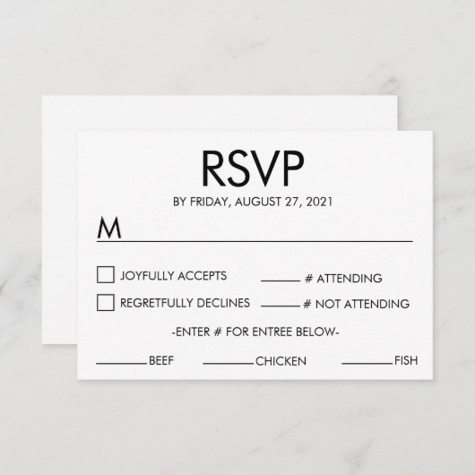Nom moderne Mariage RSVP Carte de réponse Blanc (Devant / Derrière)