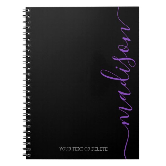 Nom moderne noir violet Monogramme Carnet initial (Devant)