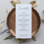 Nom moderne Place Card Carte Mariage Dîner Carte<br><div class="desc">Cette carte de menu moderne est le meilleur moyen de faire une déclaration à votre réception de mariage. Personnalisez simplement le nom,  les détails et ajoutez au panier. Répétez,  en ajoutant au panier pour chaque invité.</div>