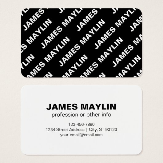 Nom modifiable répété en gras | Blanc noir simple (Devant & derrière)