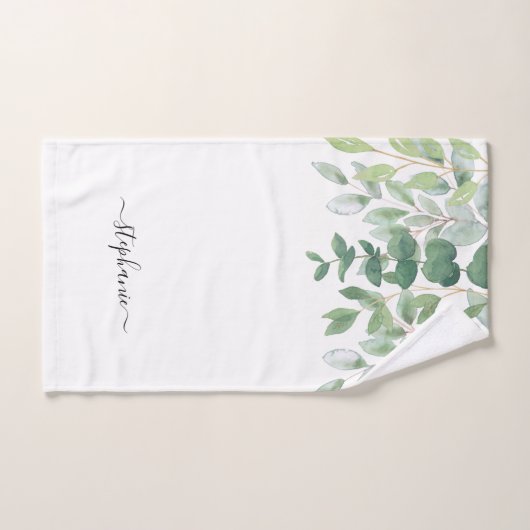 Nom Monogram Eucalyptus Vert (Serviette à main)