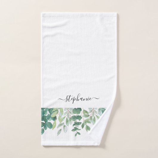 Nom Monogram Eucalyptus Vert (Serviette à main)