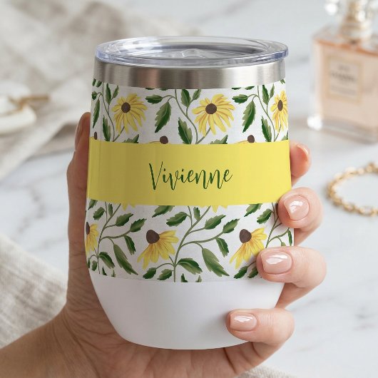 Nom monogramme aquarelle fleur sauvage jaune vert