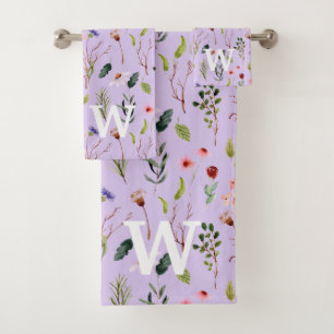 Nom monogramme aquarelle fleur sauvage rose violet