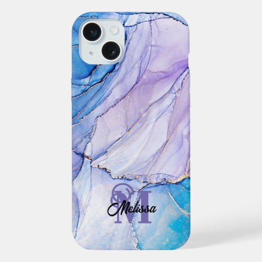 Nom monogrammé avec marbrure moderne bleue et viol (Verso)