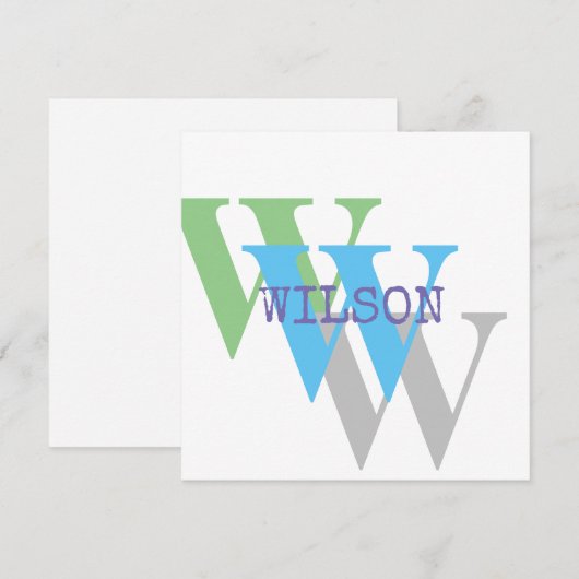 Nom monogramme bleu gris VERT chic Invitation (Devant / Derrière)