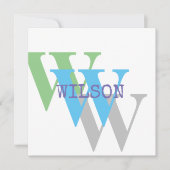 Nom monogramme bleu gris VERT chic Invitation (Devant)