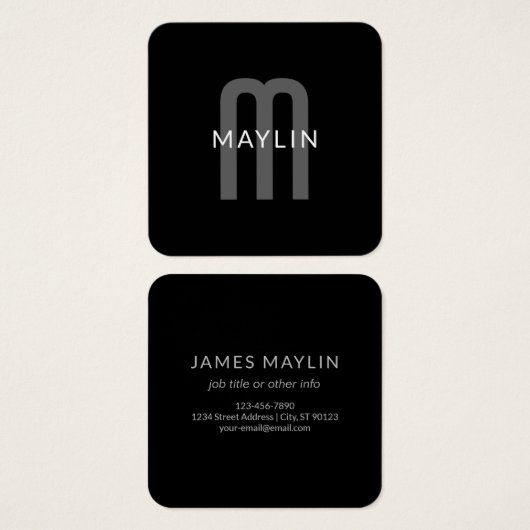 Nom Monogramme d'apparence moderne | Noir gris bla (Devant & derrière)