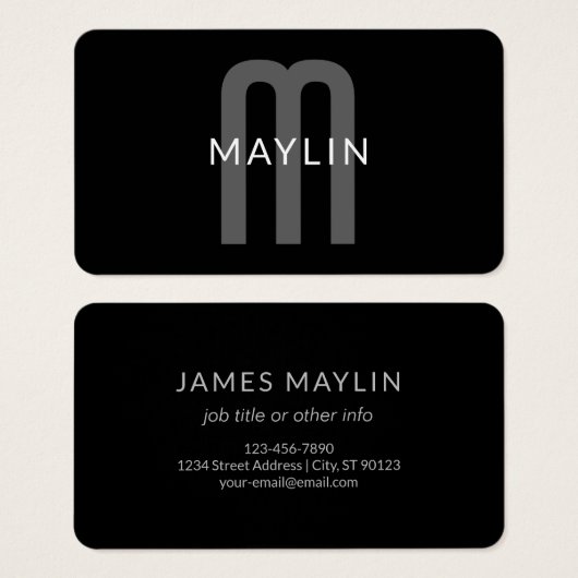 Nom Monogramme d'apparence moderne | Noir gris bla (Devant & derrière)