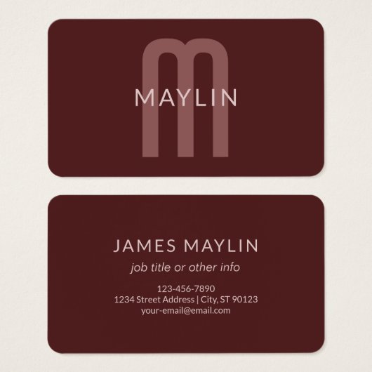 Nom Monogramme d'apparence moderne | Rouge marron (Devant & derrière)