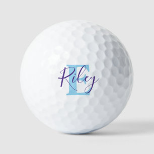 Nom monogramme de golf initial violet bleu balles 
