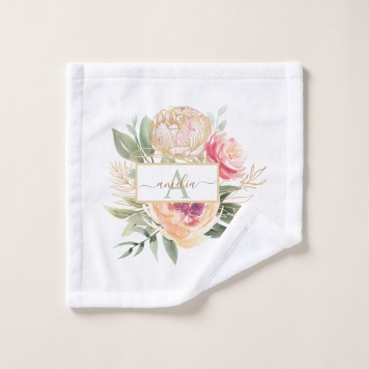 Nom monogramme de la fleur de pivoine (Gant de toilette)