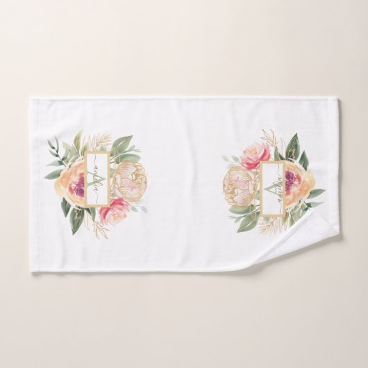Nom monogramme de la fleur de pivoine (Serviette à main)