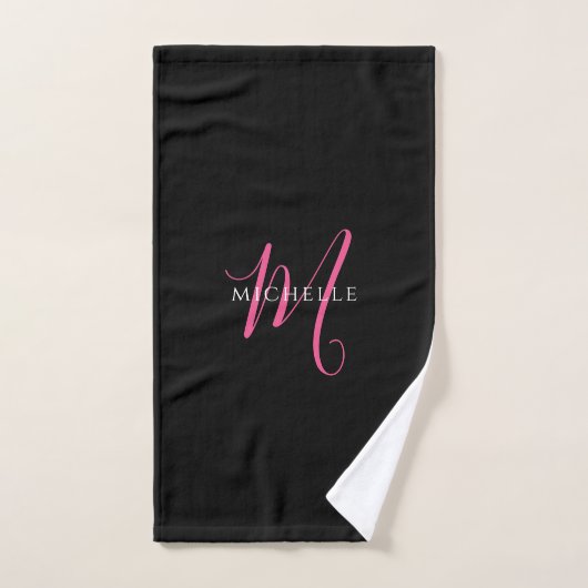 Nom monogramme écriture calligraphique Noir et Ros (Serviette à main)