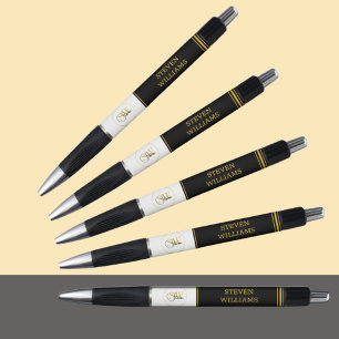 Nom monogramme et stylo noir de signature moderne