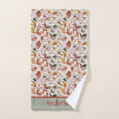 Nom Monogramme Feuilles d'Automne Vert Orange Roug (Serviette à main)