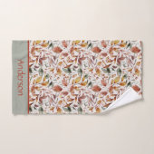 Nom Monogramme Feuilles d'Automne Vert Orange Roug (Serviette à main)