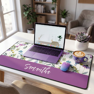 Nom monogramme fleur sauvage aquarelle bleu violet