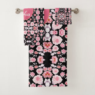 Nom monogrammé floral aquarelle rose élégant