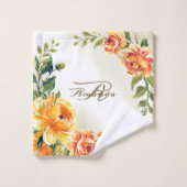 Nom Monogramme Floral Végétal Orange Jaune Moderne (Gant de toilette)