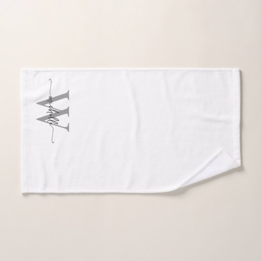 Nom Monogramme Gris Blanc Écriture Élégante de Sty (Serviette à main)