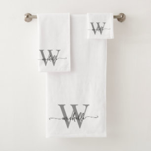 Nom Monogramme Gris Blanc Moderne Écriture Élégant