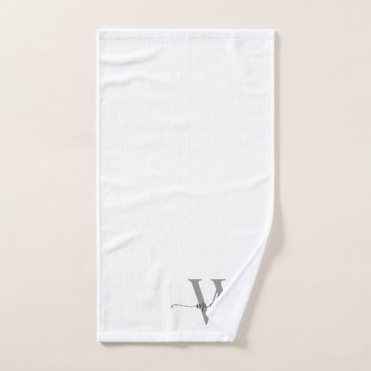 Nom Monogramme Gris Blanc Moderne Écriture Élégant (Serviette à main)