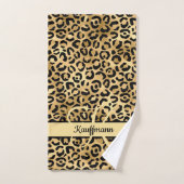 Nom Monogramme Imprimé Léopard Noir Or Guépard (Serviette à main)