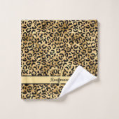 Nom Monogramme Imprimé Léopard Noir Or Guépard (Gant de toilette)