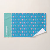 Nom Monogramme moderne Flamant rose rose Turquoise (Serviette à main)