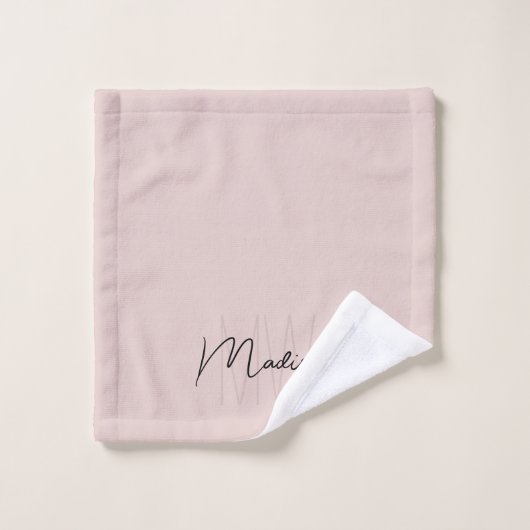 Nom Monogramme moderne Script Blush Pink (Gant de toilette)