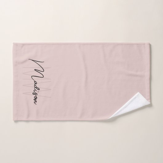 Nom Monogramme moderne Script Blush Pink (Serviette à main)