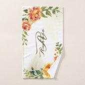 Nom Monogramme Orange Jaune Floral Végétalien Mode (Serviette à main)