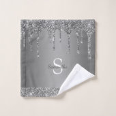 Nom Monogramme Paillettes Argentées Chic (Gant de toilette)