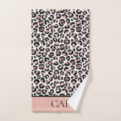 Nom Monogrammé Rose Gold Imprimé Léopard Noir Tend (Serviette à main)