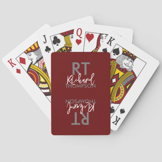 Nom Monogramme sur les cartes de jeu rouge foncé (dos)