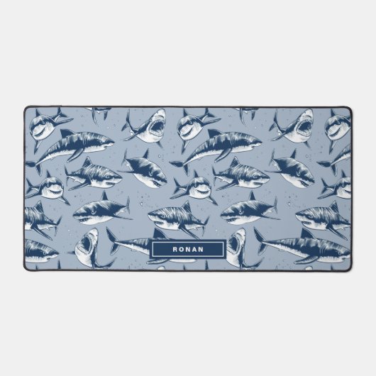 Nom Motif de requins effrayant | Bleu (Recto)
