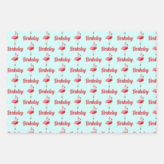 Nom Père Noël Flamant rose papier d'enveloppement (Devant)