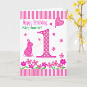 Nom personnalisé 1er anniversaire avec carte lapin (Fleur jaune)